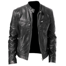 Load image into Gallery viewer, 2019 Mens Jacket Autumn Winter Stand Collar Zipper Faux Leather Motorcycle Jacket Short Coat Windproof Warm Jacket free shipping